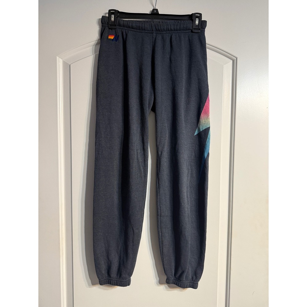 Aviator Nation Sweatpants Women XS Grey Excellent Rainbow Lightning Bolt Joggers